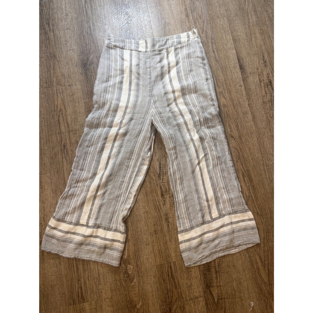 Harper Heritage Striped Wide Leg Crop Pants Grey White Cotton Gauze Small 78601